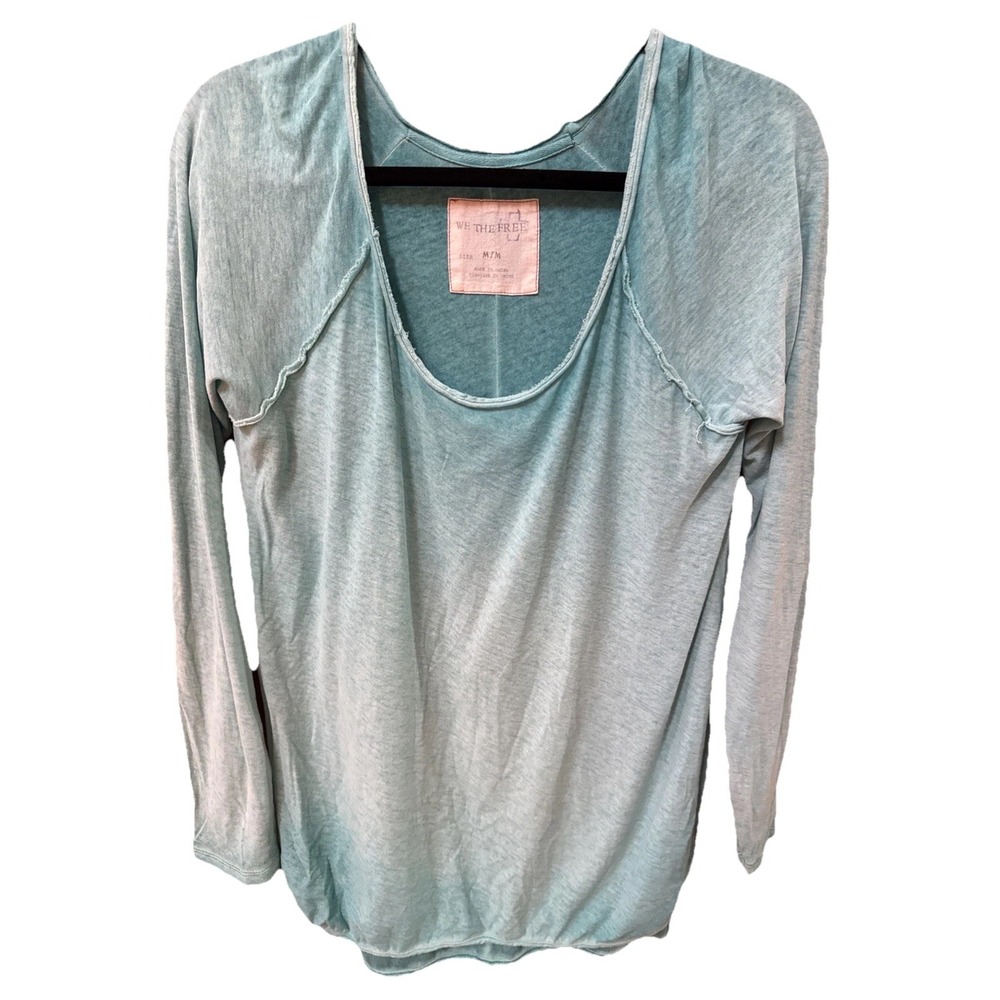 We The Free Free People Teal Mineral Wash Raw Seam Scoop Neck Top Medium